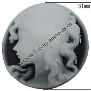 Cameos Resin Beads, No-Hole Jewelry findings, 31mm, Sold by Bag 