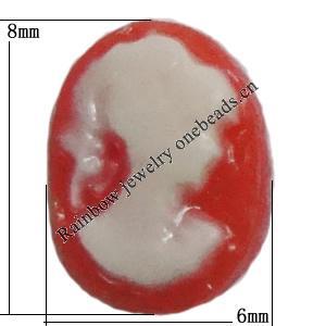 Cameos Resin Beads, No-Hole Jewelry findings, 8x6mm, Sold by Bag 