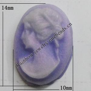 Cameos Resin Beads, No-Hole Jewelry findings, 14x10mm, Sold by Bag 