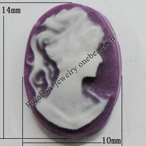 Cameos Resin Beads, No-Hole Jewelry findings, 14x10mm, Sold by Bag 
