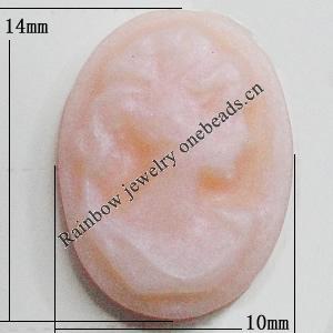 Cameos Resin Beads, No-Hole Jewelry findings, 14x10mm, Sold by Bag 