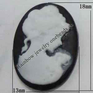 Cameos Resin Beads, No-Hole Jewelry findings, 18x13mm, Sold by Bag 