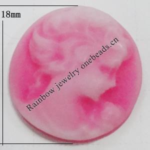 Cameos Resin Beads, No-Hole Jewelry findings, 18mm, Sold by Bag 