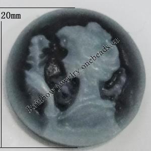 Cameos Resin Beads, No-Hole Jewelry findings, 20mm, Sold by Bag 