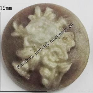 Cameos Resin Beads, No-Hole Jewelry findings, 19mm, Sold by Bag 