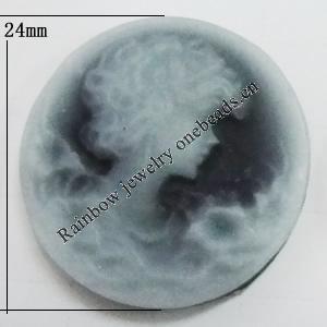 Cameos Resin Beads, No-Hole Jewelry findings, 24mm, Sold by Bag 