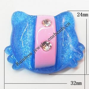 Resin Cabochons, No Hole Headwear & Costume Accessory, Animal with Acrylic Zircon 24x32mm, Sold by Bag