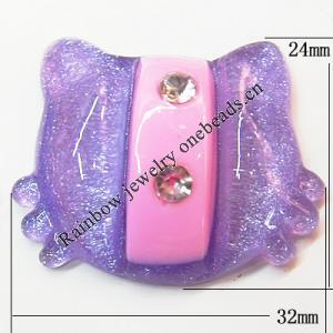 Resin Cabochons, No Hole Headwear & Costume Accessory, Animal with Acrylic Zircon 24x32mm, Sold by Bag