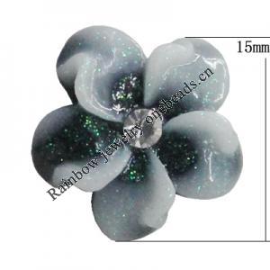 Resin Cabochons, No Hole Headwear & Costume Accessory, Flower with Acrylic Zircon 15mm, Sold by Bag