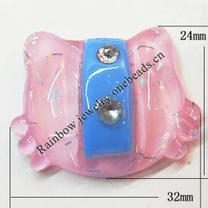 Resin Cabochons, No Hole Headwear & Costume Accessory, Animal with Acrylic Zircon 24x32mm, Sold by Bag