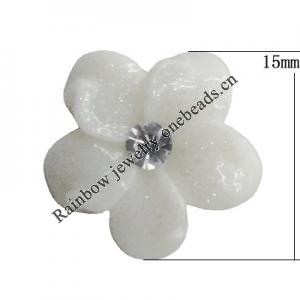 Resin Cabochons, No Hole Headwear & Costume Accessory, Flower with Acrylic Zircon 15mm, Sold by Bag