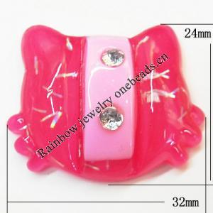 Resin Cabochons, No Hole Headwear & Costume Accessory, Animal with Acrylic Zircon 24x32mm, Sold by Bag