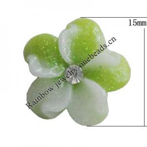 Resin Cabochons, No Hole Headwear & Costume Accessory, Flower with Acrylic Zircon 15mm, Sold by Bag