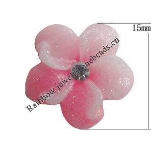 Resin Cabochons, No Hole Headwear & Costume Accessory, Flower with Acrylic Zircon 15mm, Sold by Bag