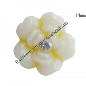 Resin Cabochons, No Hole Headwear & Costume Accessory, Flower with Acrylic Zircon 14mm, Sold by Bag