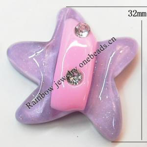Resin Cabochons, No Hole Headwear & Costume Accessory, Flower with Acrylic Zircon 32mm, Sold by Bag