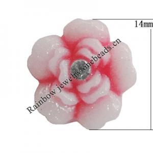 Resin Cabochons, No Hole Headwear & Costume Accessory, Flower with Acrylic Zircon 14mm, Sold by Bag