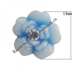 Resin Cabochons, No Hole Headwear & Costume Accessory, Flower with Acrylic Zircon 14mm, Sold by Bag