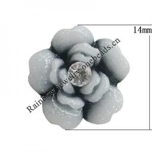 Resin Cabochons, No Hole Headwear & Costume Accessory, Flower with Acrylic Zircon 14mm, Sold by Bag