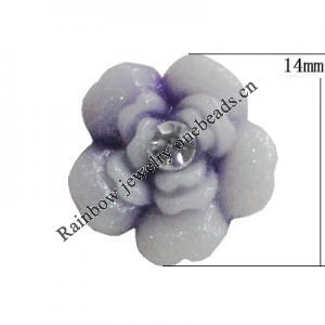 Resin Cabochons, No Hole Headwear & Costume Accessory, Flower with Acrylic Zircon 14mm, Sold by Bag