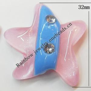 Resin Cabochons, No Hole Headwear & Costume Accessory, Flower with Acrylic Zircon 32mm, Sold by Bag