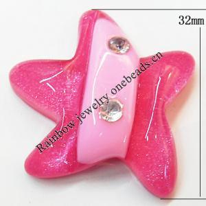 Resin Cabochons, No Hole Headwear & Costume Accessory, Flower with Acrylic Zircon 32mm, Sold by Bag