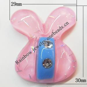 Resin Cabochons, No Hole Headwear & Costume Accessory, Animal Head with Acrylic Zircon 29x30mm, Sold by Bag