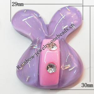 Resin Cabochons, No Hole Headwear & Costume Accessory, Animal Head with Acrylic Zircon 29x30mm, Sold by Bag