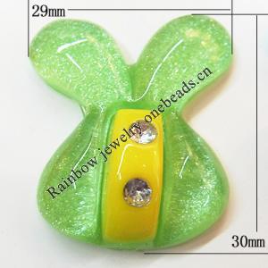 Resin Cabochons, No Hole Headwear & Costume Accessory, Animal Head with Acrylic Zircon 29x30mm, Sold by Bag