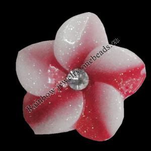 Resin Cabochons, No Hole Headwear & Costume Accessory, Flower with Acrylic Zircon 20mm, Sold by Bag