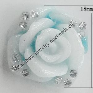 Resin Cabochons, No Hole Headwear & Costume Accessory, Flower with Acrylic Zircon 18mm, Sold by Bag