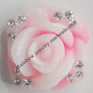 Resin Cabochons, No Hole Headwear & Costume Accessory, Flower with Acrylic Zircon 18mm, Sold by Bag