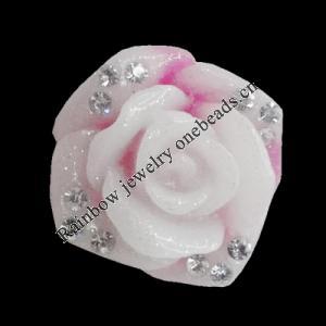 Resin Cabochons, No Hole Headwear & Costume Accessory, Flower with Acrylic Zircon 18mm, Sold by Bag