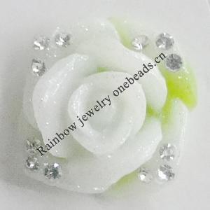 Resin Cabochons, No Hole Headwear & Costume Accessory, Flower with Acrylic Zircon 18mm, Sold by Bag