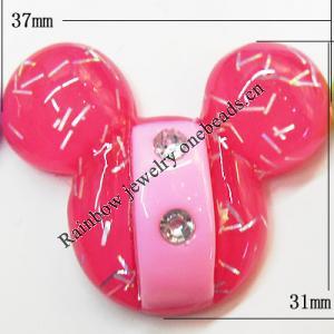 Resin Cabochons, No Hole Headwear & Costume Accessory, Animal Head with Acrylic Zircon 31x37mm, Sold by Bag