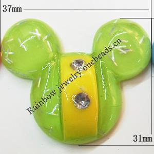 Resin Cabochons, No Hole Headwear & Costume Accessory, Animal Head with Acrylic Zircon 31x37mm, Sold by Bag