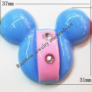 Resin Cabochons, No Hole Headwear & Costume Accessory, Animal Head with Acrylic Zircon 31x37mm, Sold by Bag