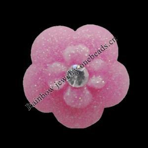 Resin Cabochons, No Hole Headwear & Costume Accessory, Flower with Acrylic Zircon 12mm, Sold by Bag