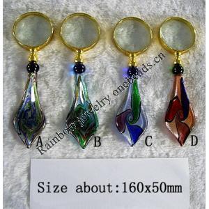 Lampwork Glass Magnifier, Leaf About About 160x50mm, Sold by PC