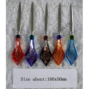 Lampwork Glass Envelopes knife, Leaf About 160x50mm, Sold by PC