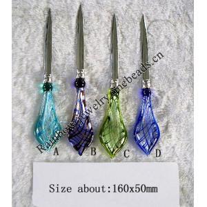 Lampwork Glass Envelopes knife, Leaf About 160x50mm, Sold by PC