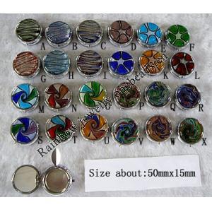Lampwork Glass Tobacco Box, Flat Round About 50mm, Sold by PC