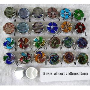 Lampwork Glass Medicine Box, Flat Round About 50mm, Sold by PC 