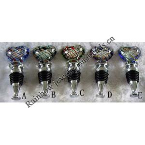 Lampwork Glass Bottle Stopper, Heart About 100mm, Sold by PC