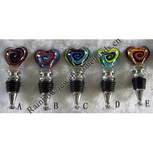 Lampwork Glass Bottle Stopper, Heart About 100mm, Sold by PC