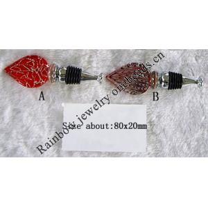 Lampwork Glass Bottle Stopper, Leaf About 80x20mm, Sold by PC
