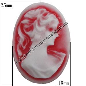 Cameos Resin Beads, No-Hole Jewelry findings, 25x18mm, Sold by Bag 