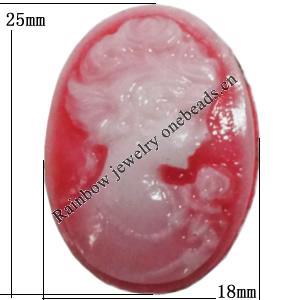 Cameos Resin Beads, No-Hole Jewelry findings, 25x18mm, Sold by Bag 
