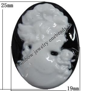 Cameos Resin Beads, No-Hole Jewelry findings, 25x19mm, Sold by Bag 