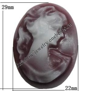 Cameos Resin Beads, No-Hole Jewelry findings, 29x22mm, Sold by Bag 